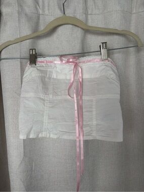 White Strapless Bandeau Top with Pink Satin Tie